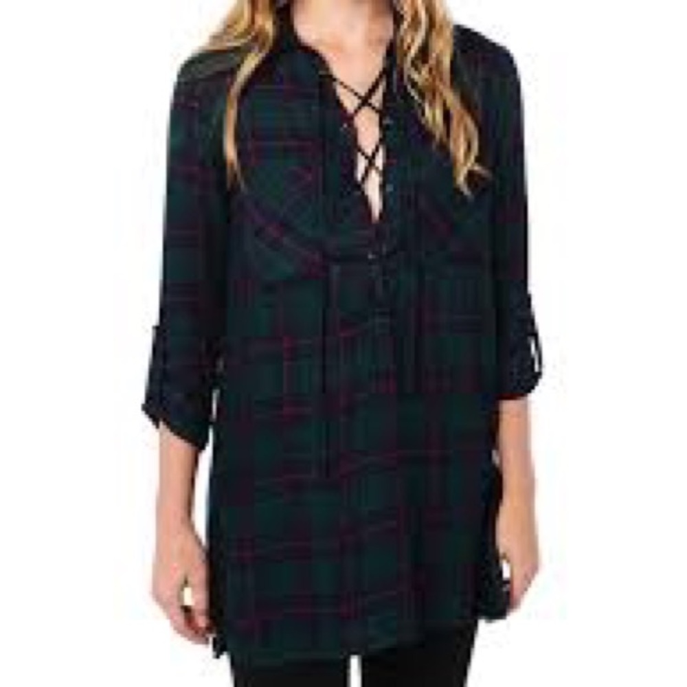 New with tags Lumiere plaid lace-up tunic
